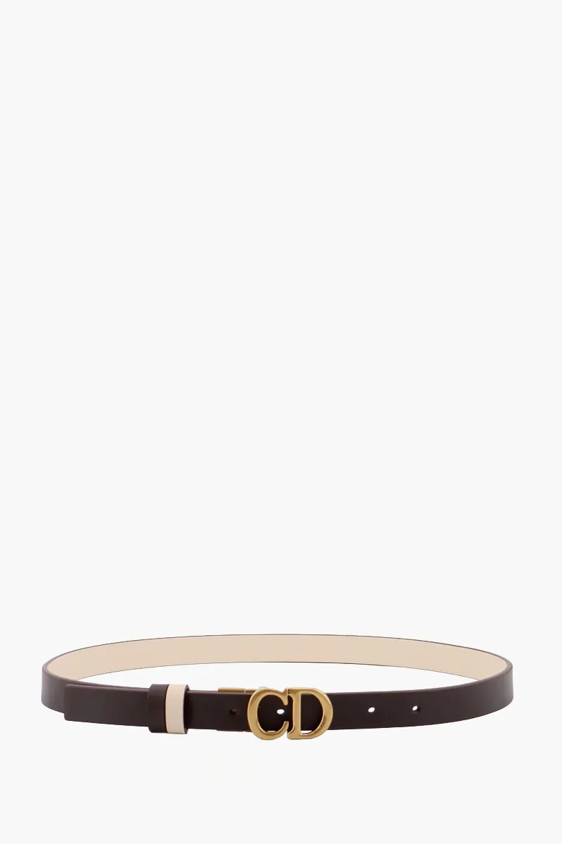 CHRISTIAN DIOR Women Reversible Saddle Belt 20mm in Chocolate Brown/Light Beige Calfskin GHW

