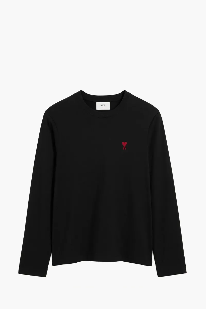 AMI Red De Cœur Long-Sleeve T-Shirt in Black Cotton

