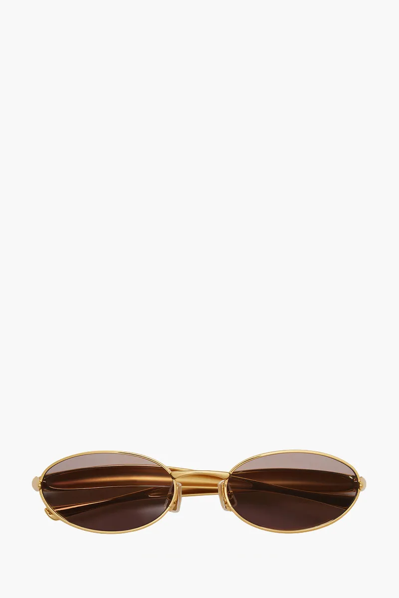 BOTTEGA VENETA Sardine Oval Sunglasses in Gold/Grey Metal