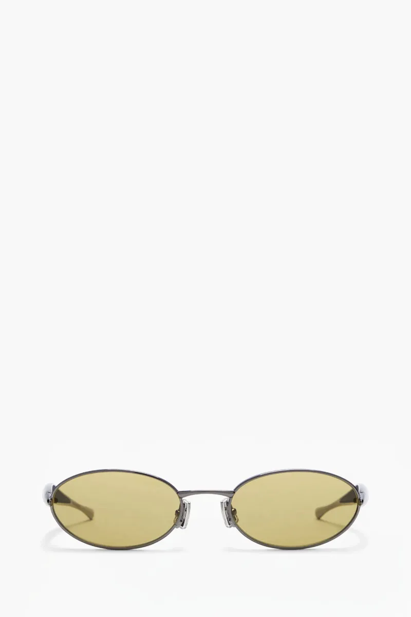 BOTTEGA VENETA Sardine Oval Sunglasses in Ruthenium/Yellow Metal