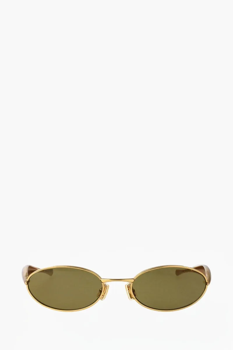BOTTEGA VENETA Sardine Oval Sunglasses in Gold/Green Metal