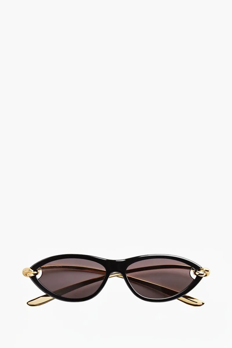 BOTTEGA VENETA Knot Cat Eye Sunglasses in Black/Gold/Grey Acetate Metal