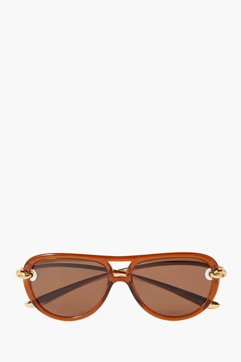 BOTTEGA VENETA Knot Aviator Sunglasses in Brown/Gold/Brown Acetate Metal