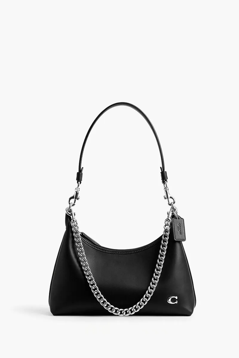 COACH Juliet Shoulder Bag 25 in Black Glovetanned Leather with Detachable Chain Strap