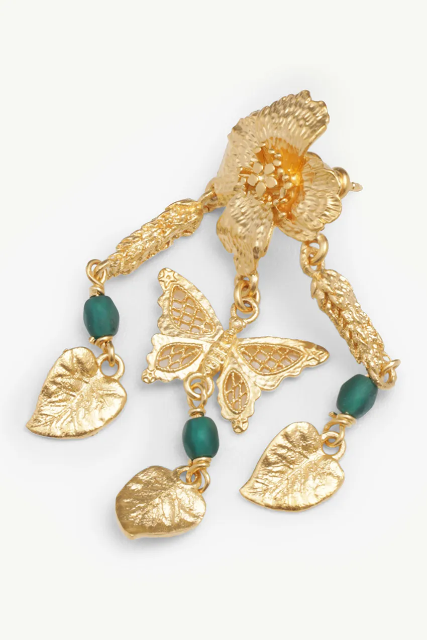 CHRISTIAN DIOR Mille Fleurs De Dior Earring in Gold-Finish Metal with Green Glass Beads