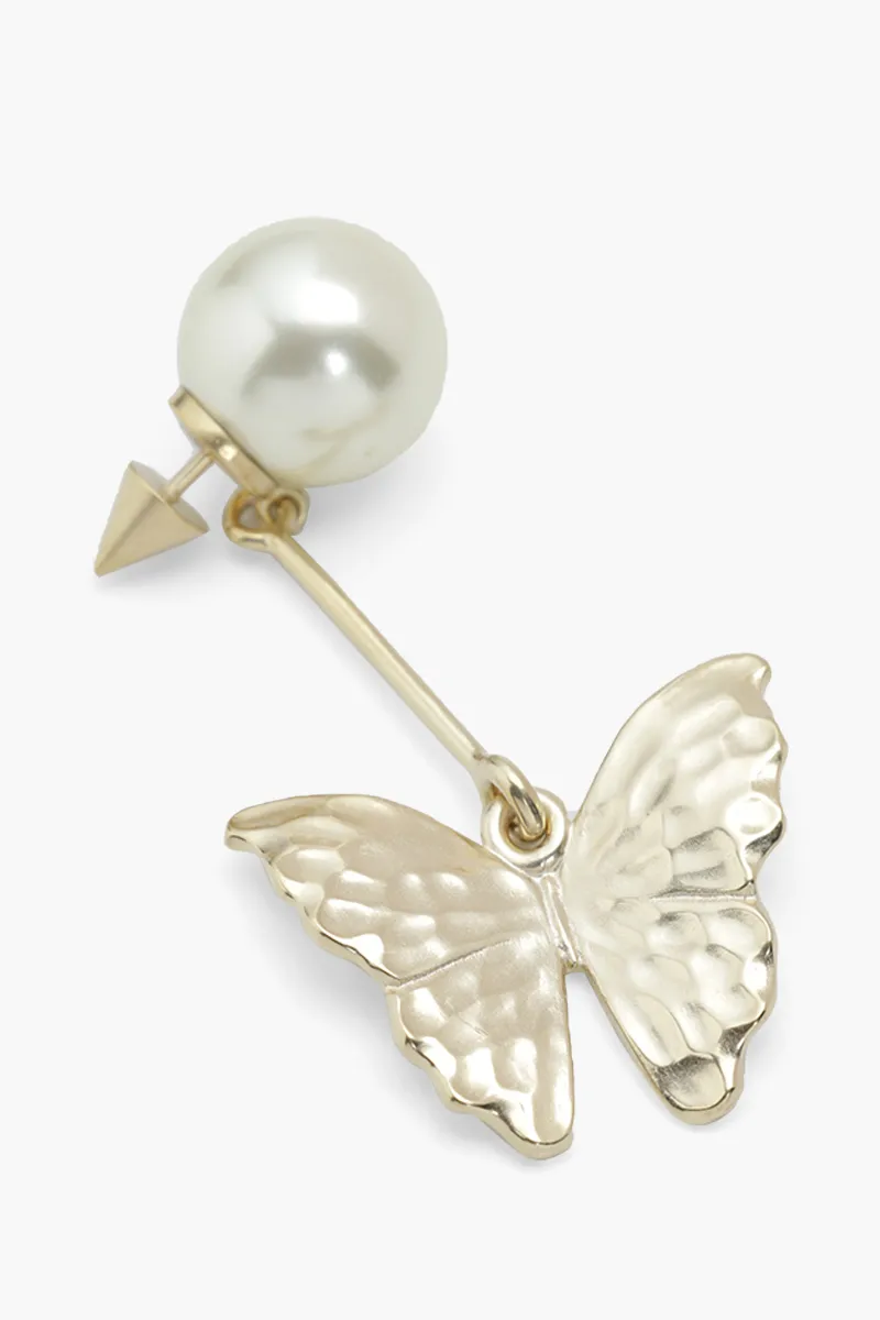 CHRISTIAN DIOR Butterfly Tribales Earrings in Gold Metal with White Resin Pearls
