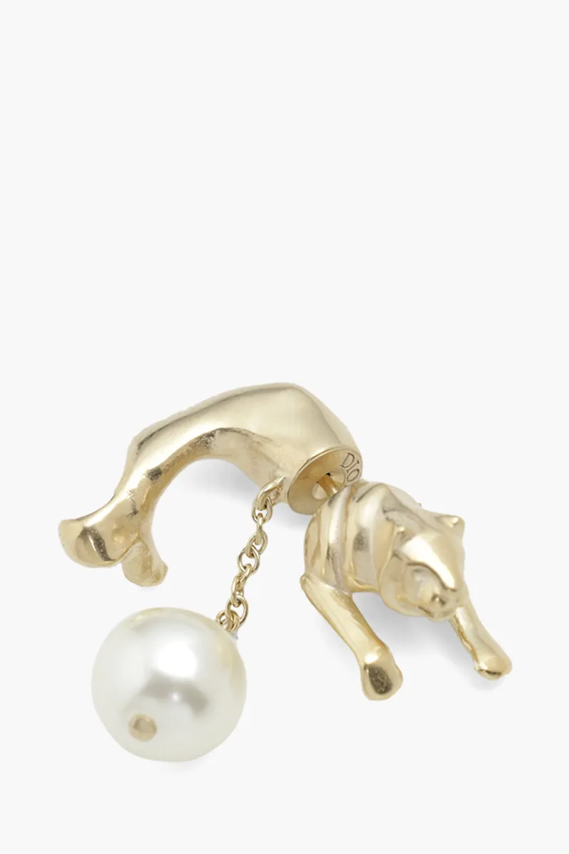 CHRISTIAN DIOR Sea Garden Tiger and Pearl Earring in Gold Metal