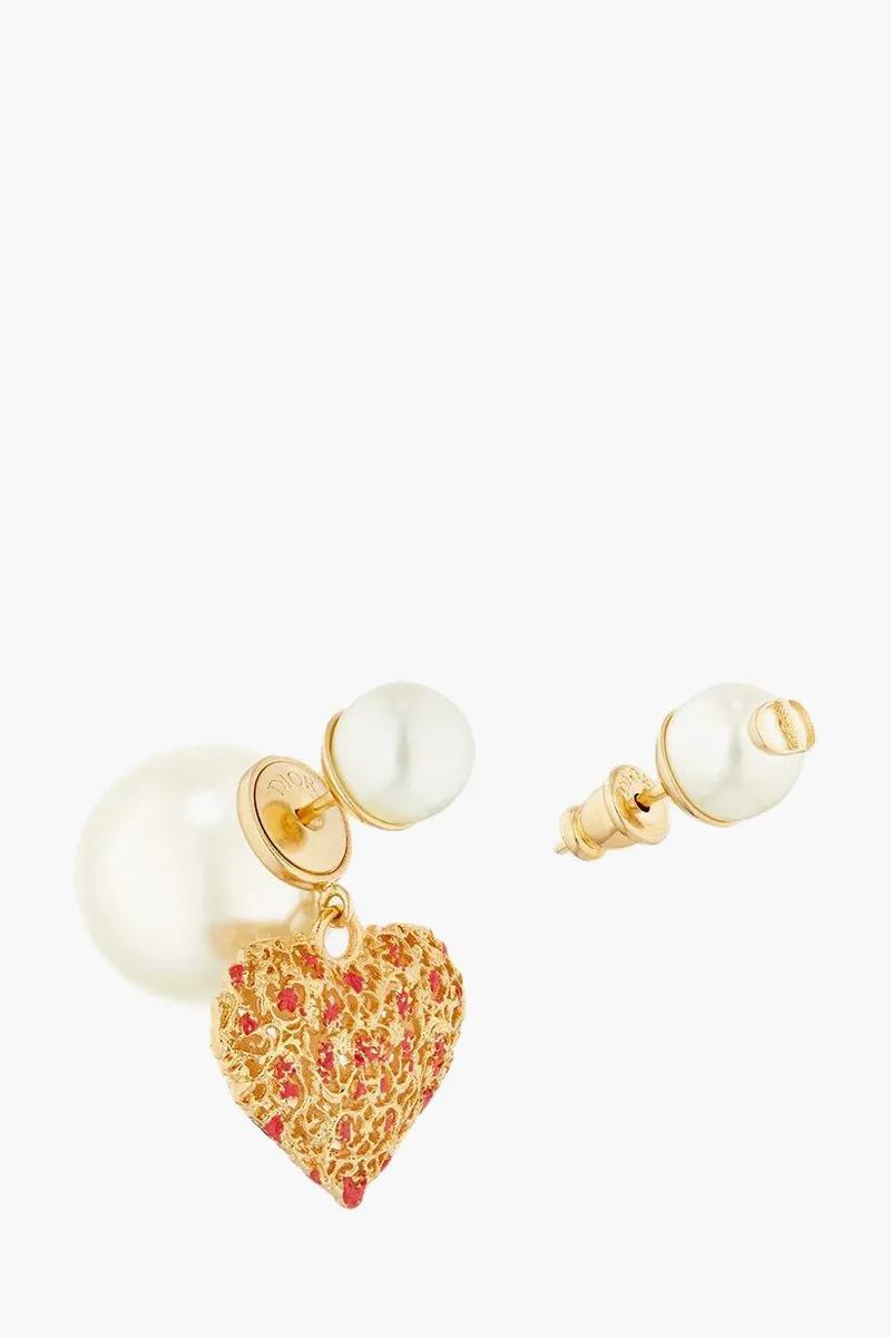 CHRISTIAN DIOR Dioramour Tribales Earrings in Gold/Red Metal with White Pearl