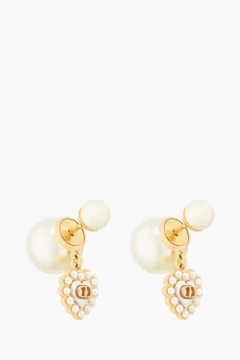 CHRISTIAN DIOR Dior Tribales Earrings in Gold/White Gold-Finish Metal with White Resin Pearls