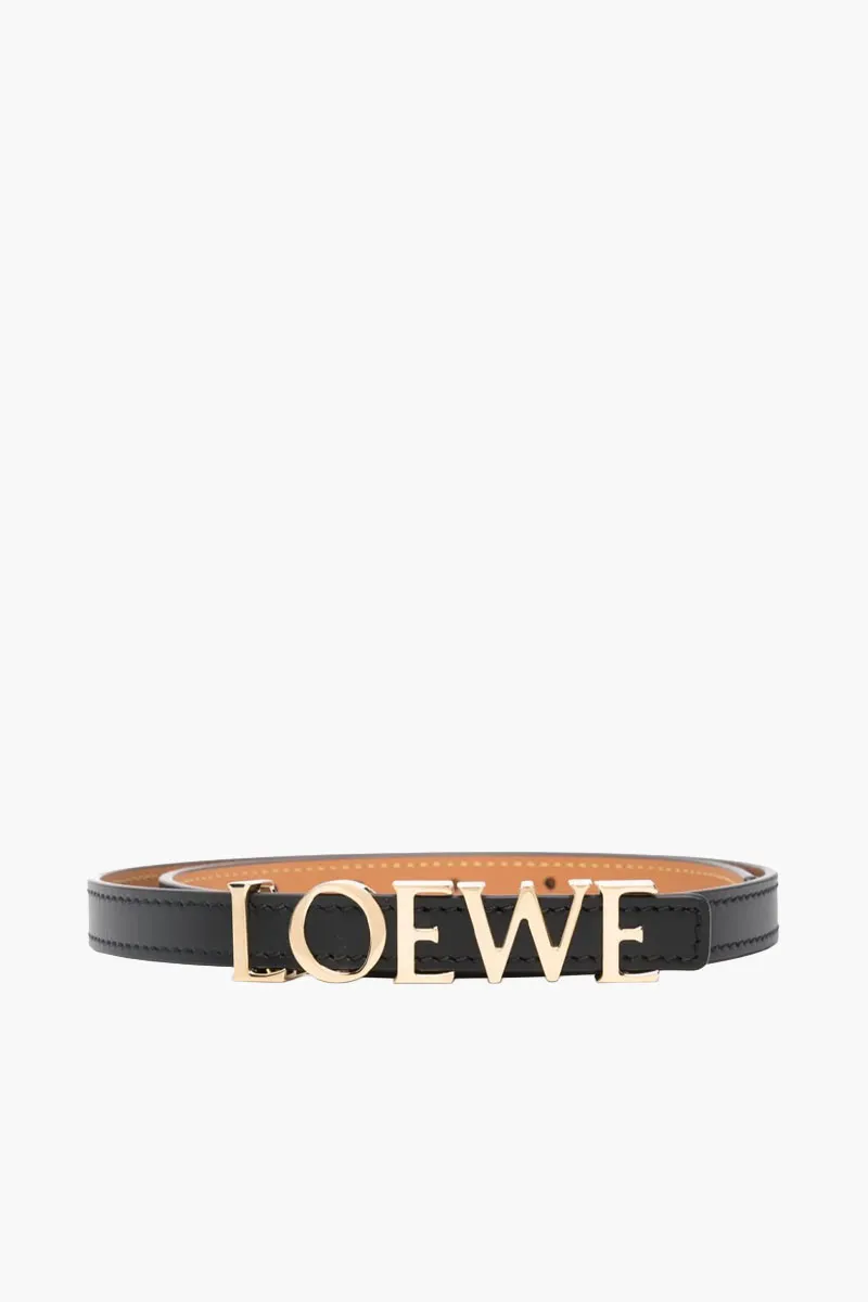 LOEWE Lettering Logo Mettalic Belt 15mm in Black/Gold GHW Smooth Calfskin