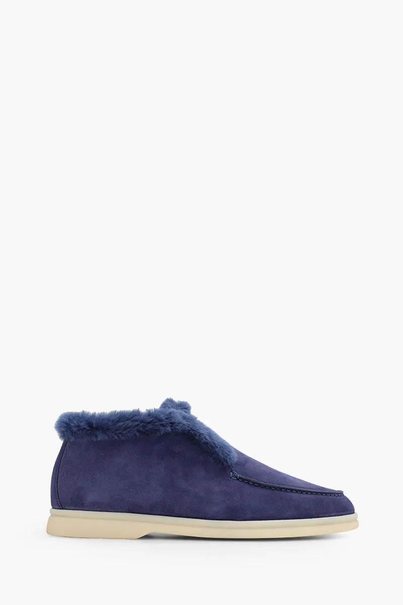 LORO PIANA Open Walk Chukka Boots in Midnight Blue Suede