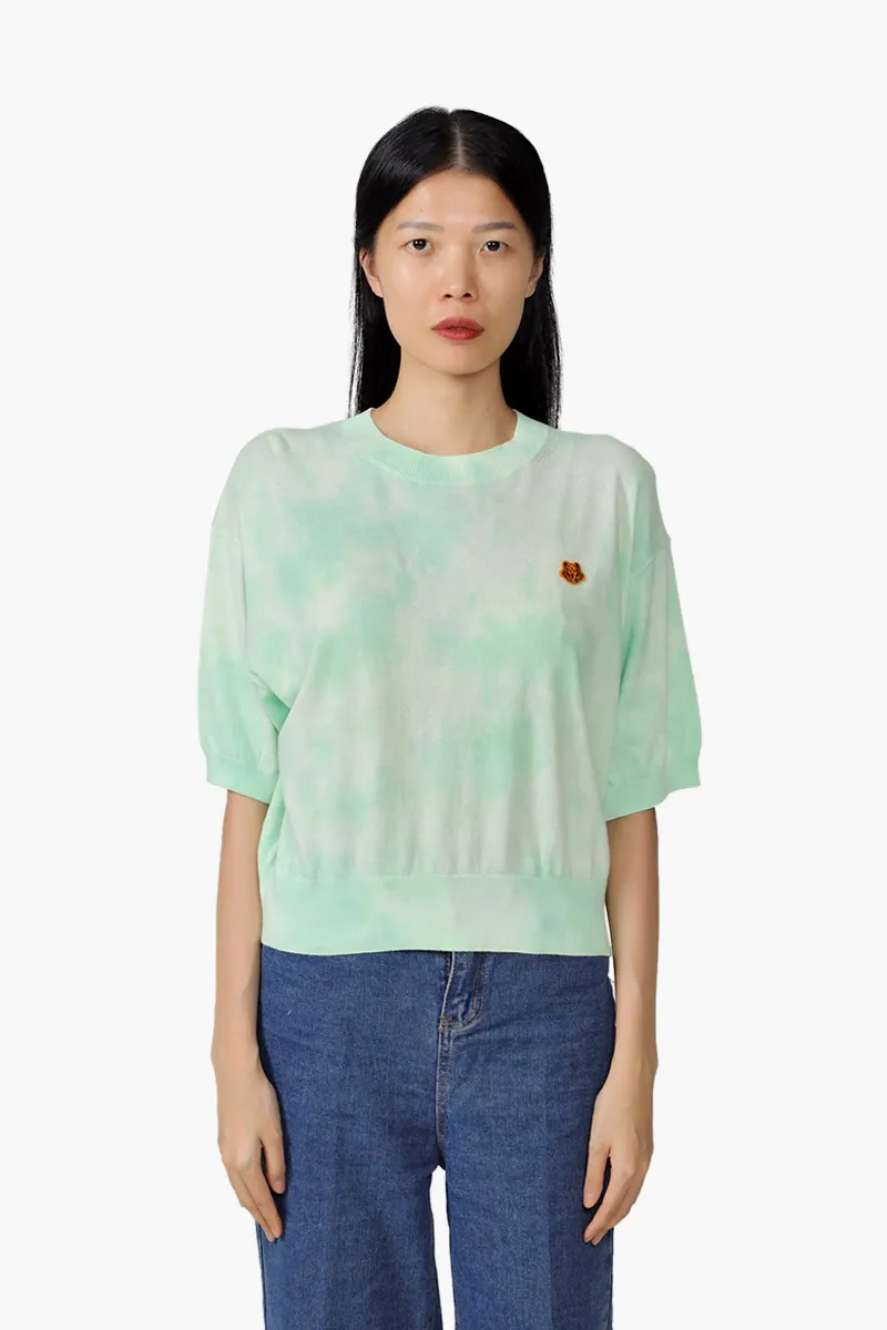 KENZO Women Tiger Crest Tie-Dye Short Sleeves Jumper in Almond Green