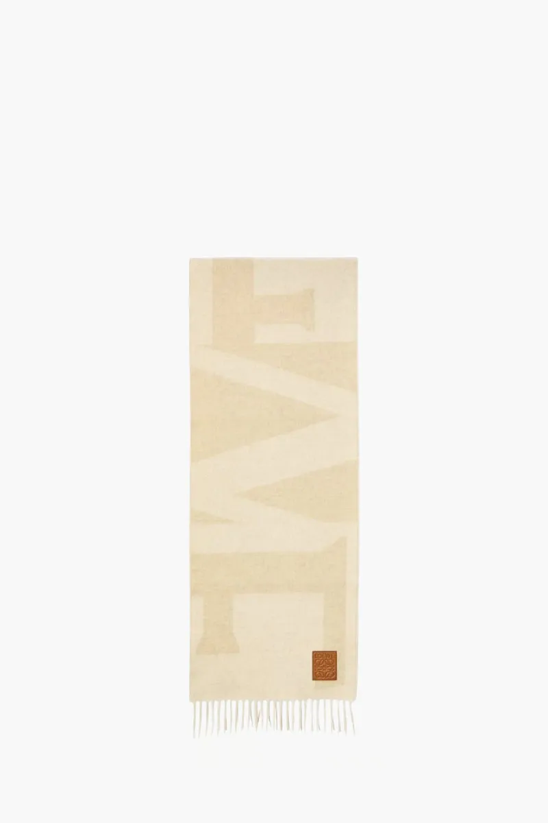 LOEWE Anagram Embossed Logo Jacquard Scarf in Light Beige/Beige Cashmere