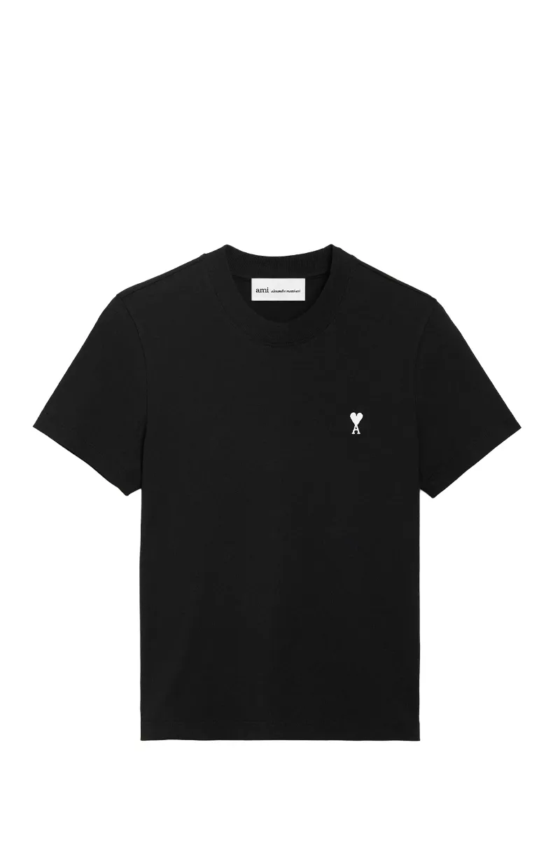 AMI Women Ami De Coeur Cropped T-Shirt in Black/White Cream Cotton