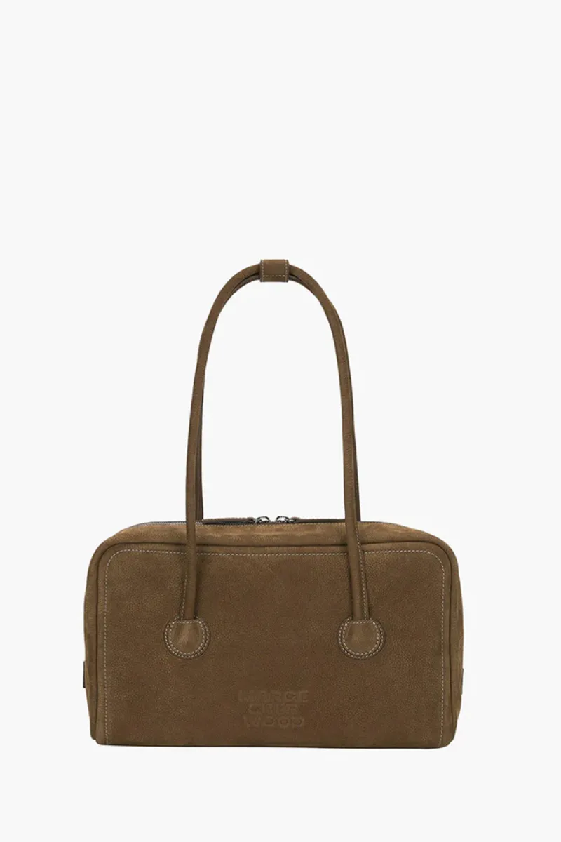 MARGESHERWOOD Medium Soft Boston Bag in Chestnut Nubuck Shrunken Grain Cow Leather