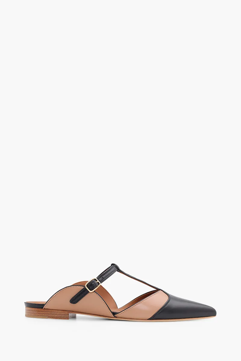 MALONE SOULIERS Imogen Flat Mules in Black/Nude