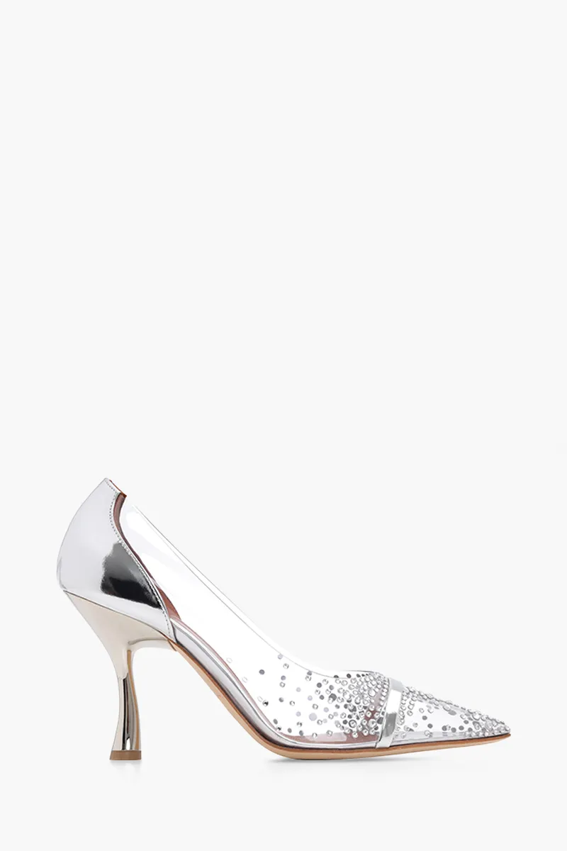 MALONE SOULIERS Joan PVC Heeled Pumps 90mm in Clear/Silver