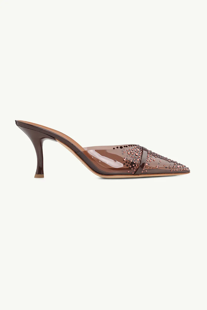 MALONE SOULIERS Joella Crystal Embellished Heeled Mules 70mm in Mauve/Tobacco