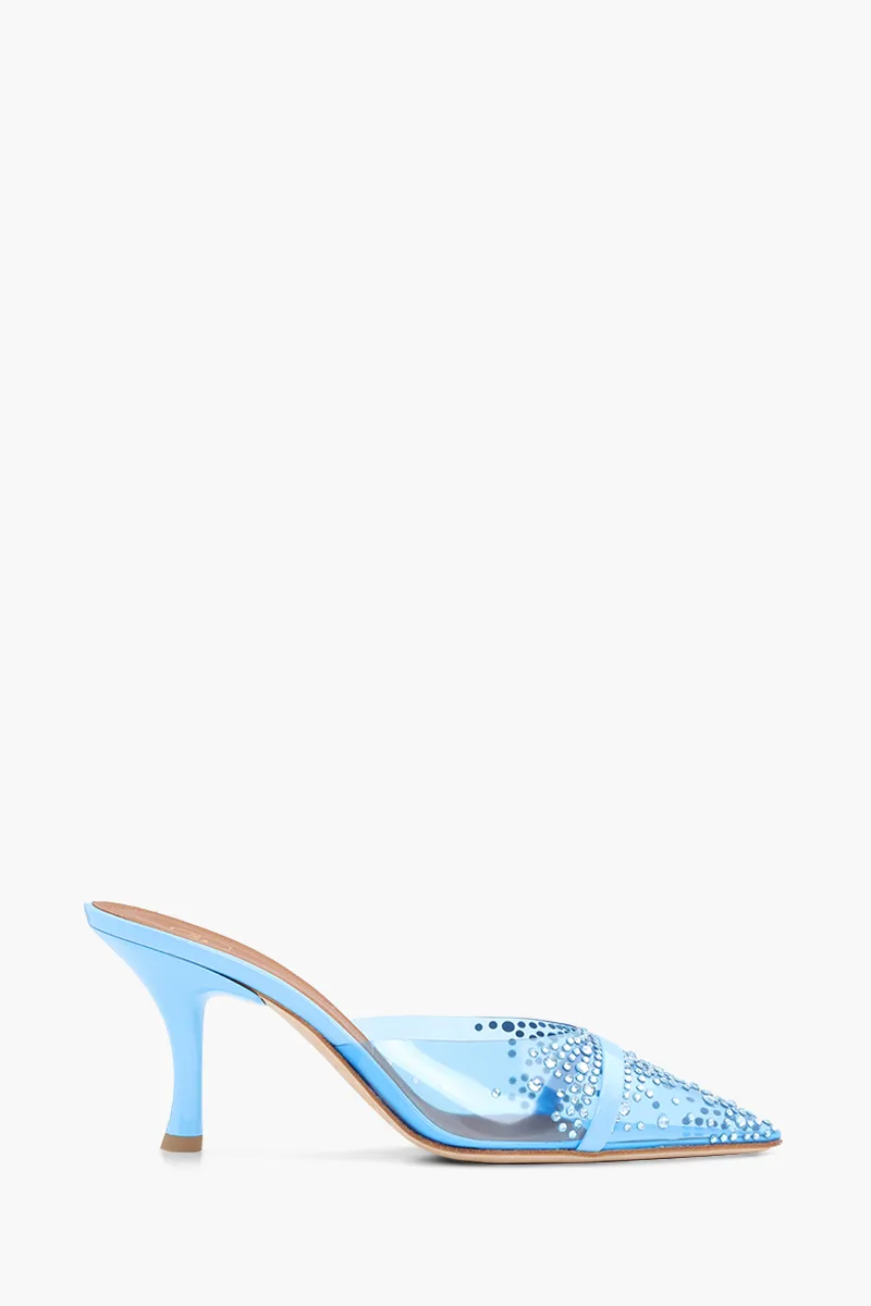 MALONE SOULIERS Joella Crystal Embellished Heeled Mules 70mm in Cyan/Cyan