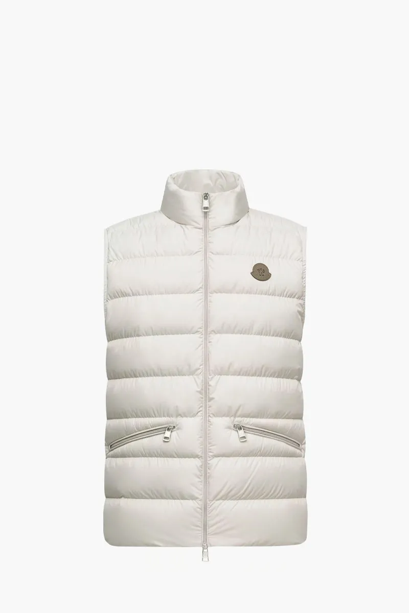 MONCLER Men Treompan Sleeveless Down Jacket in Off White Nylon
