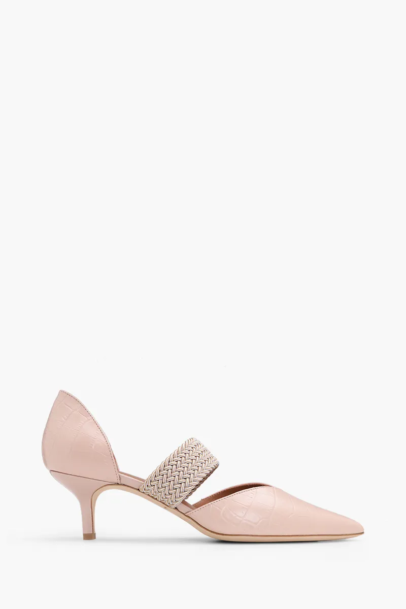 MALONE SOULIERS Maisie Kitten Pumps 45mm in Almond/Beige with Croco Printed