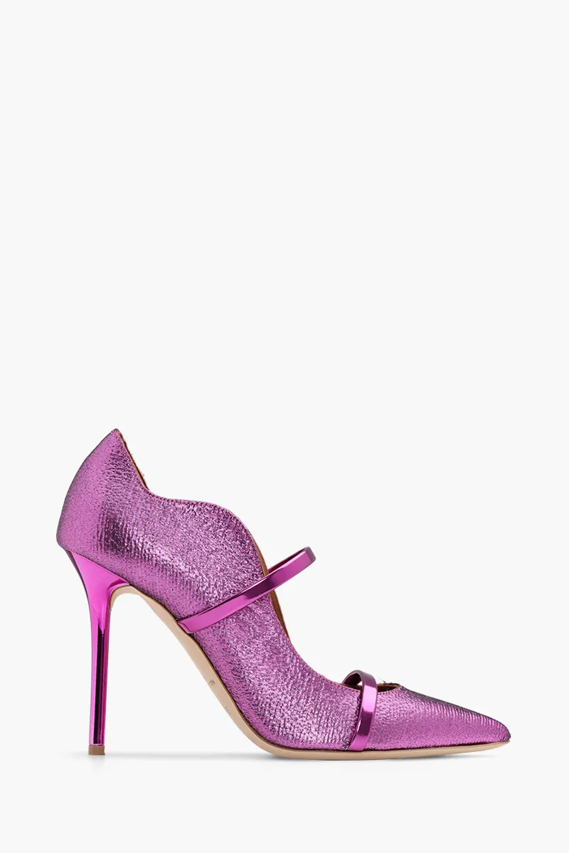 MALONE SOULIERS Maureen Heeled Pumps 100mm in Violet/Violet Structured Leather