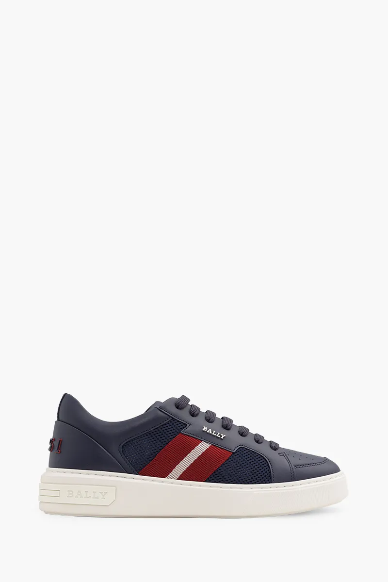 BALLY Men Melys Sneakers in Navy Mesh x Leather with Stripe