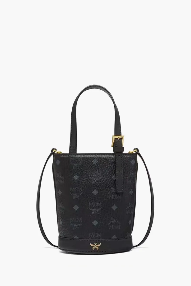 MCM Mini Aren Bucket Tote Bag in Black with Shoulder Strap