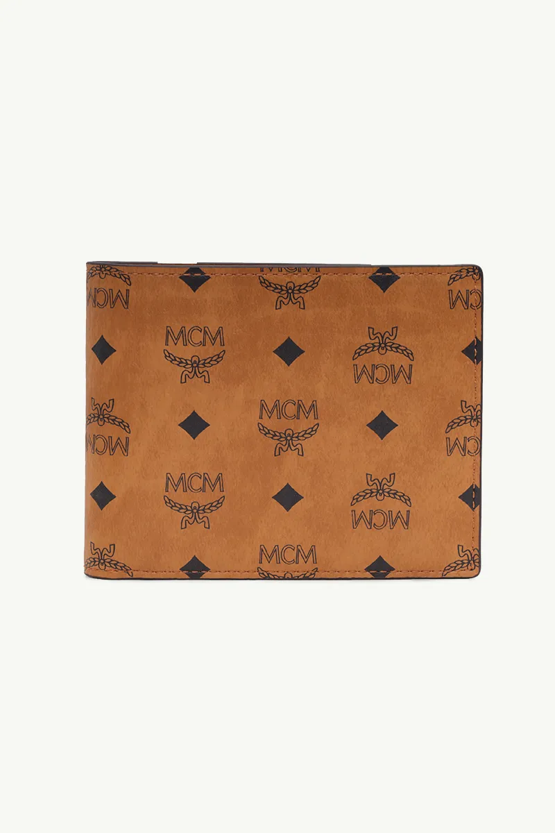 MCM Small Original Bifold Wallet in Cognac Visetos Leather with Card Holder