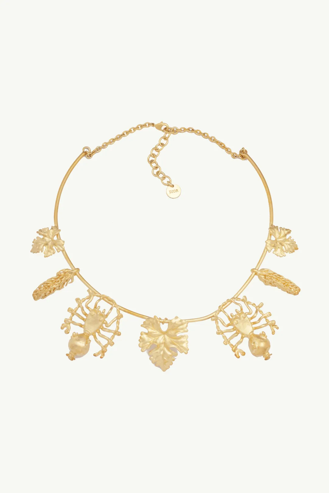 CHRISTIAN DIOR Mille Fleurs De Dior Necklace in Gold-Finish Metal with Spider/Grape Leaf/Wheat