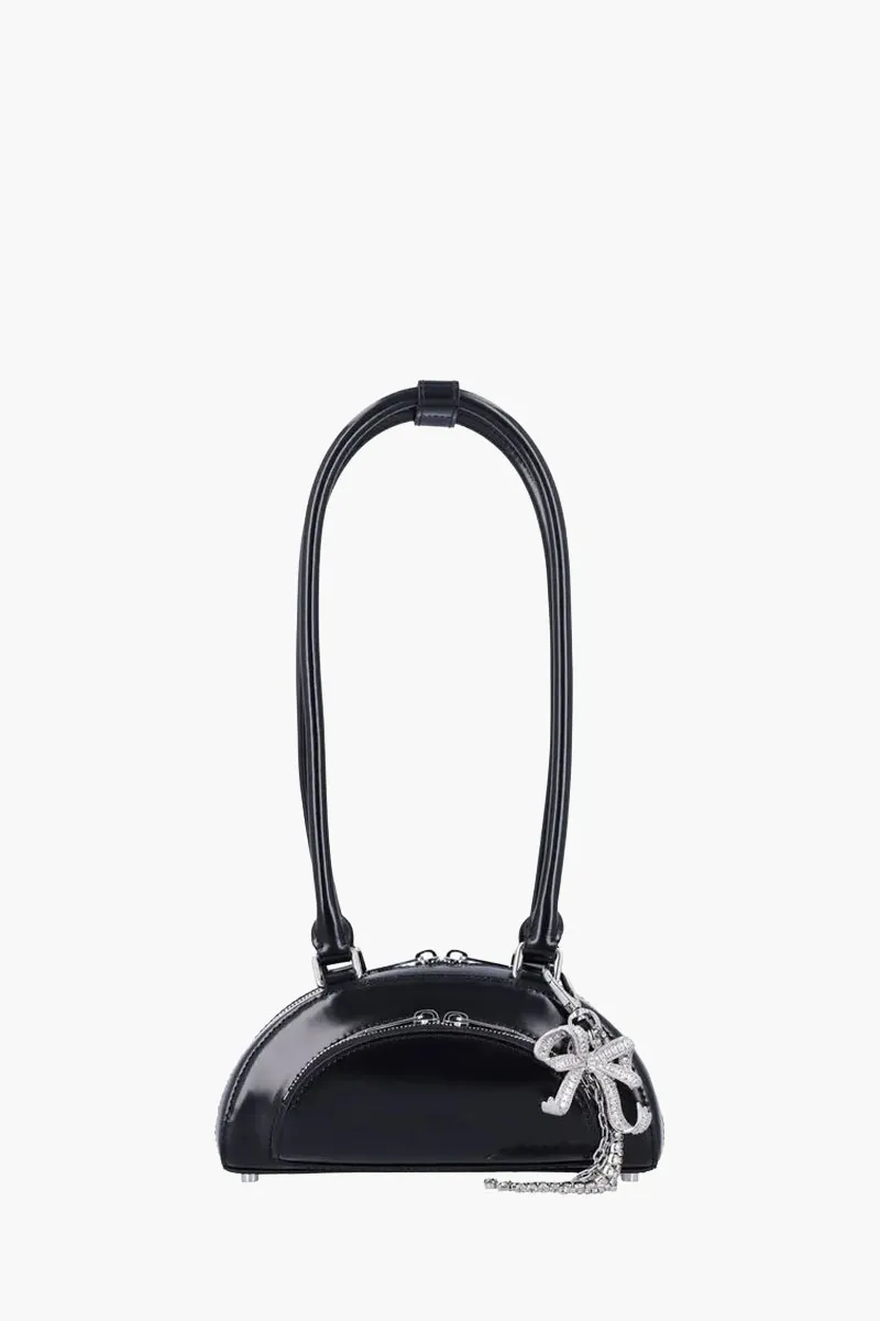 SELF-PORTRAIT Mini Bow Charm Curved Shoulder Bag in Black SHW Leather