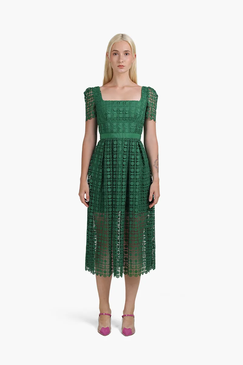 SELF-PORTRAIT Women Petal Lace Midi Dress in Green
