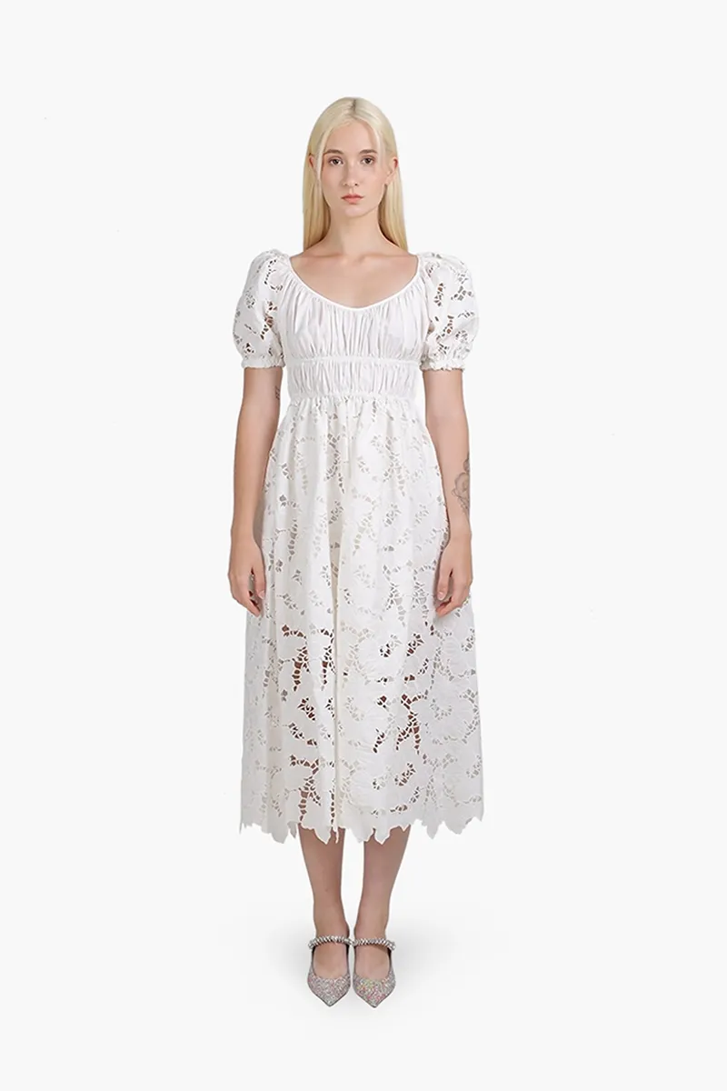SELF-PORTRAIT Women Cotton Lace Mide Dress in White