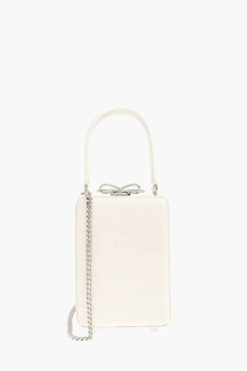 SELF-PORTRAIT Crystal Bow Micro Bag in Cream Croc Leather