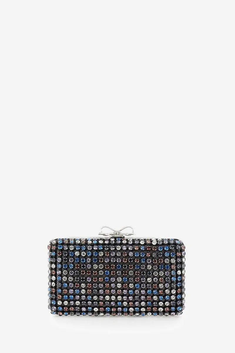 SELF-PORTRAIT Chainmail Crystal Bow Clutch in Multicolor 