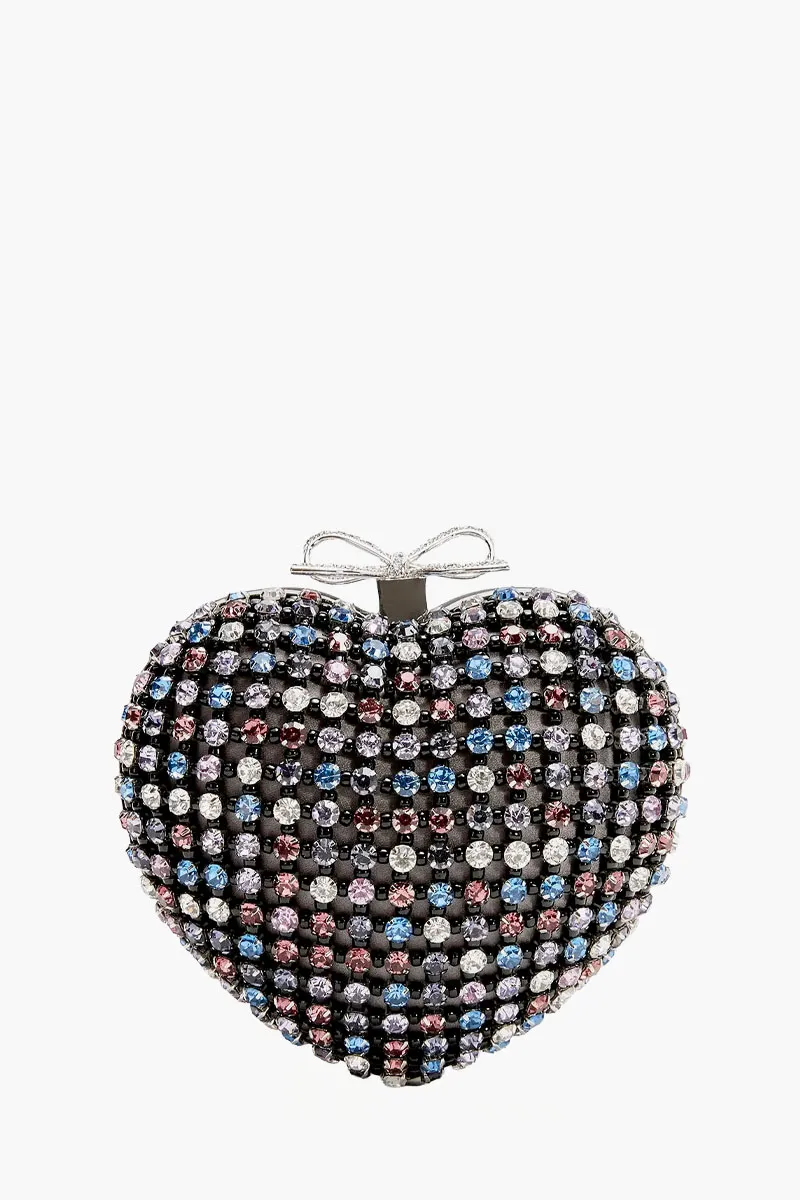 SELF-PORTRAIT Crystal Bow Heart Clutch in Multicolor 