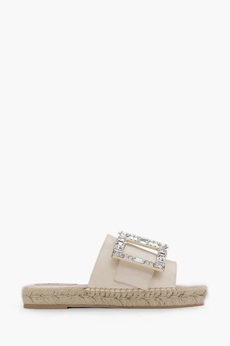 ROGER VIVIER Women Strass Buckle Espadrille Sandals in Off White