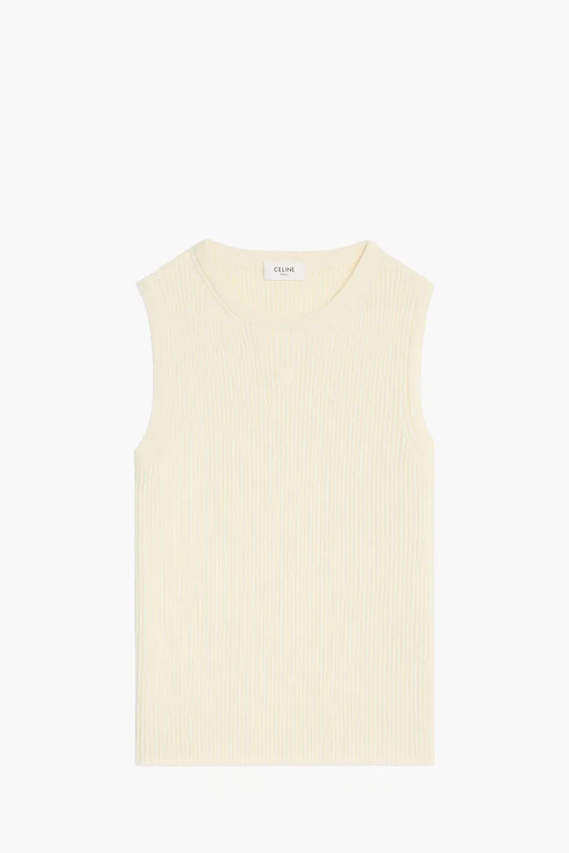 CELINE Women Striped Sleeveless Top in Off White Wool
