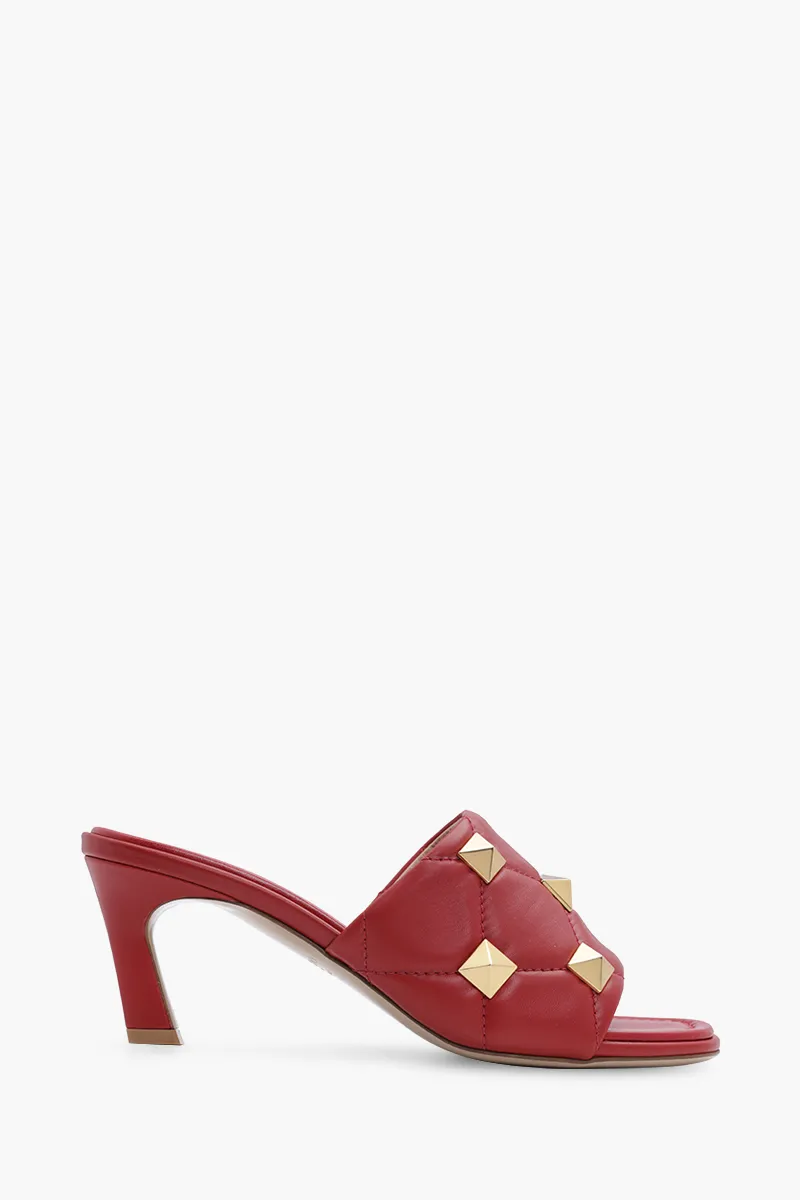VALENTINO Roman Stud Slide Sandal 65mm in Red Quilted Nappa