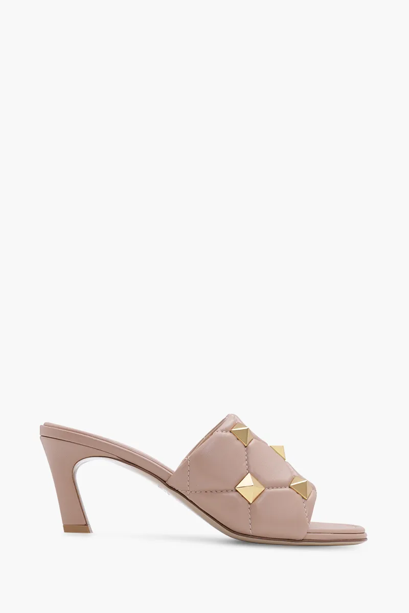 VALENTINO Roman Stud Slide Sandal 65mm in Rose Canelle Quilted Nappa