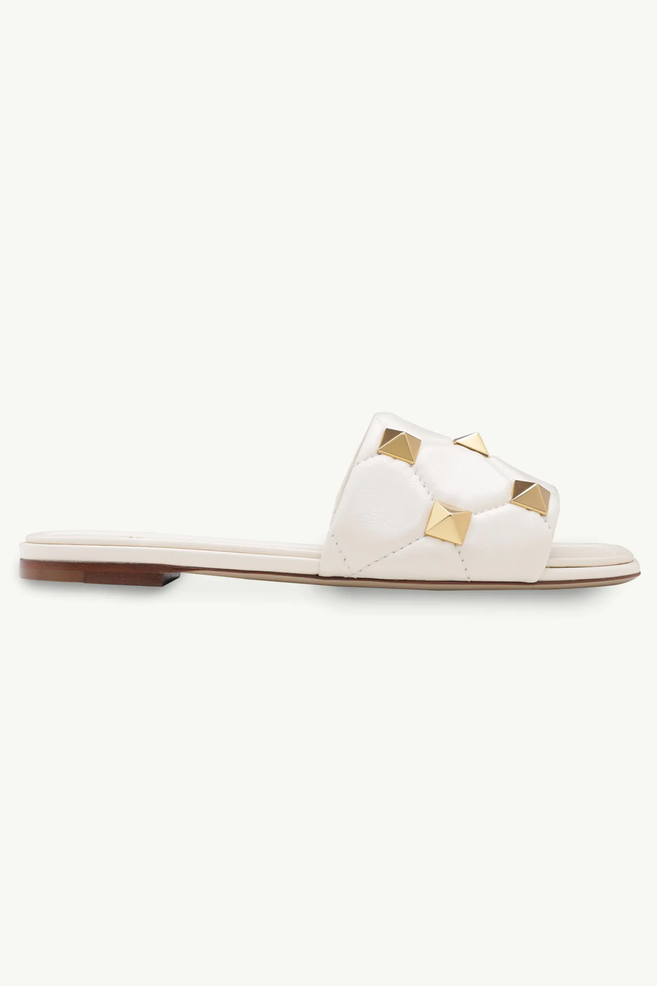 VALENTINO Women Roman Stud Slide Sandals in Light Ivory Quilted Leather
