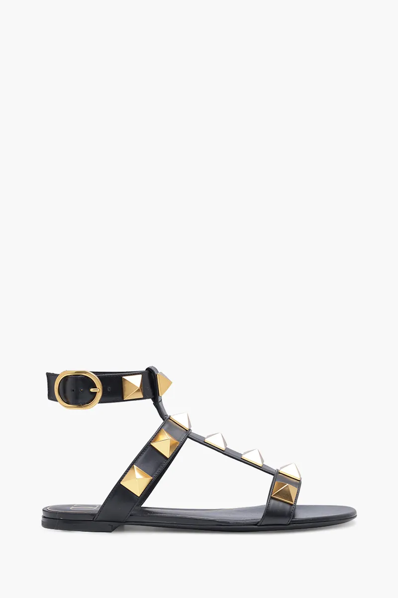 VALENTINO Roman Stud Ankle Strap Sandals in Black