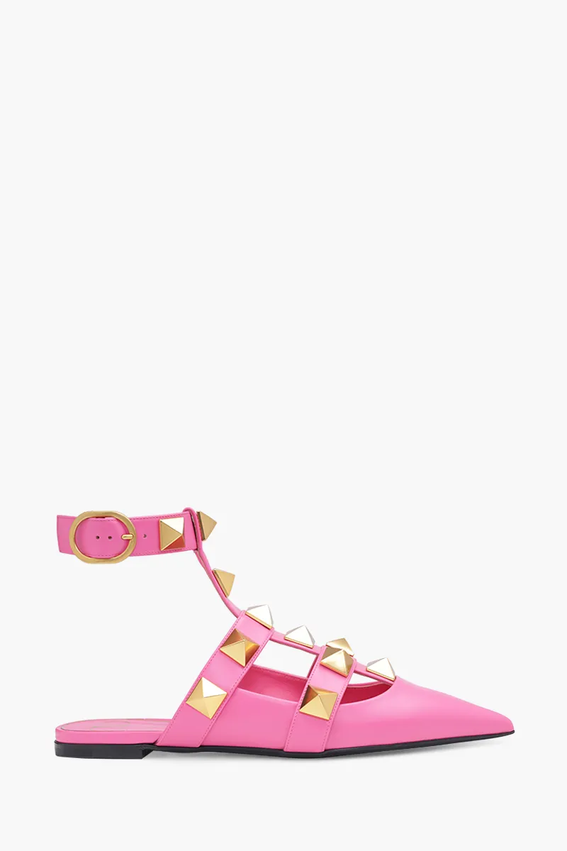 VALENTINO Roman Stud Ballet Ankle Strap in Pink Calf