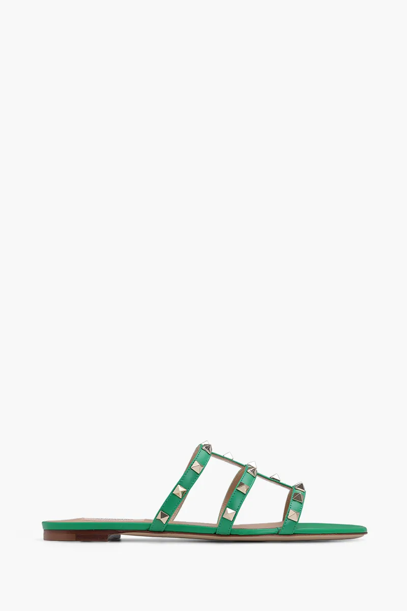 VALENTINO Rockstud Strappy Slides in Green