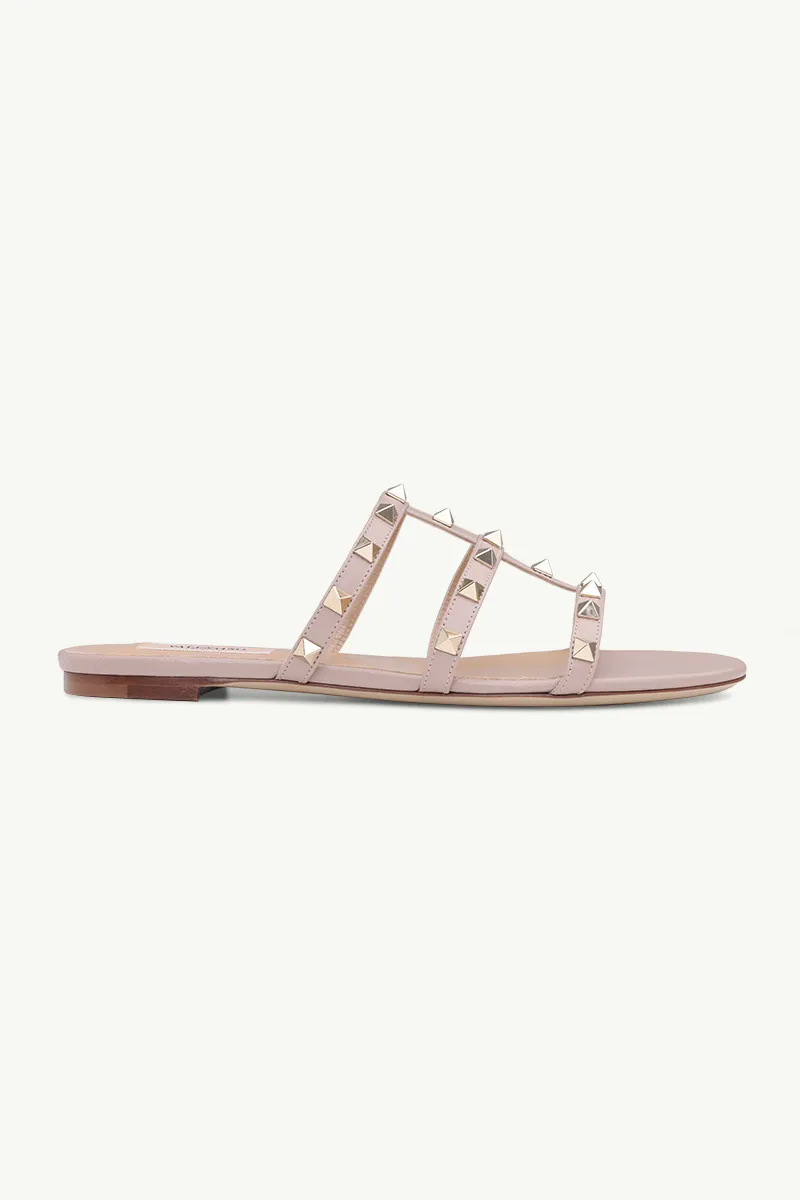VALENTINO Rockstud Strappy Slides in Nude Poudre