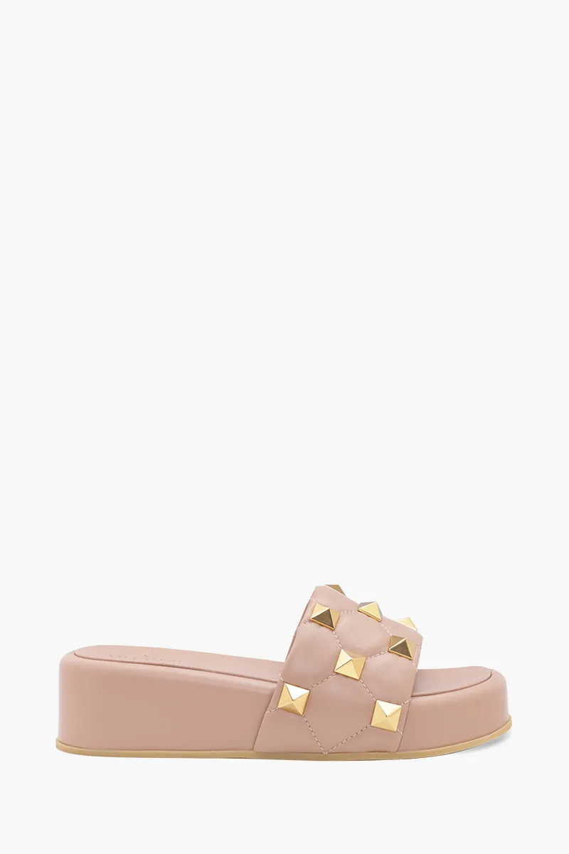 VALENTINO Roman Stud Slide Sandal 55mm in Rose Cannelle