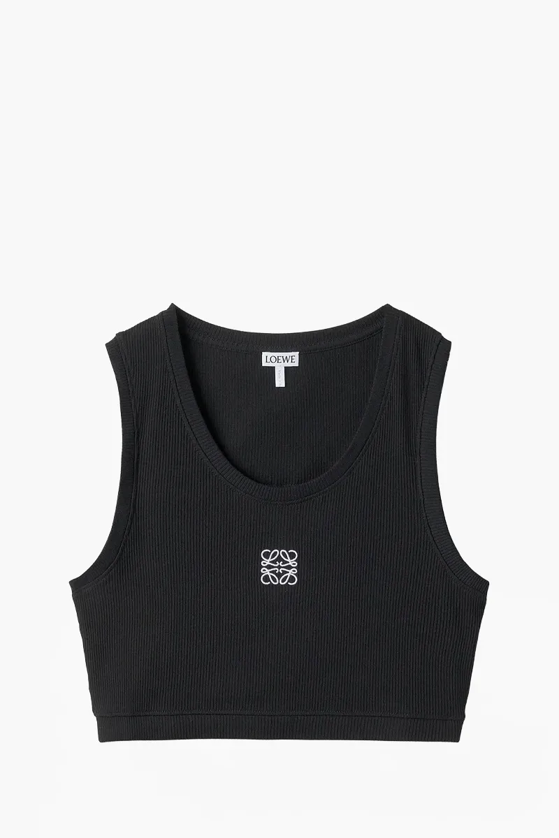 LOEWE Women Anagram Slim Fit Cropped Tank Top in Black Cotton