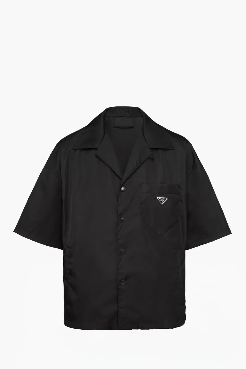 PRADA Men Triangle Logo Boxy Short Sleeve Shirt in Black Re-Nylon