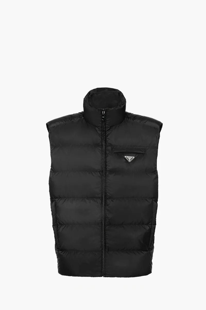 PRADA Re-Nylon Short Down Padded Vest in Black