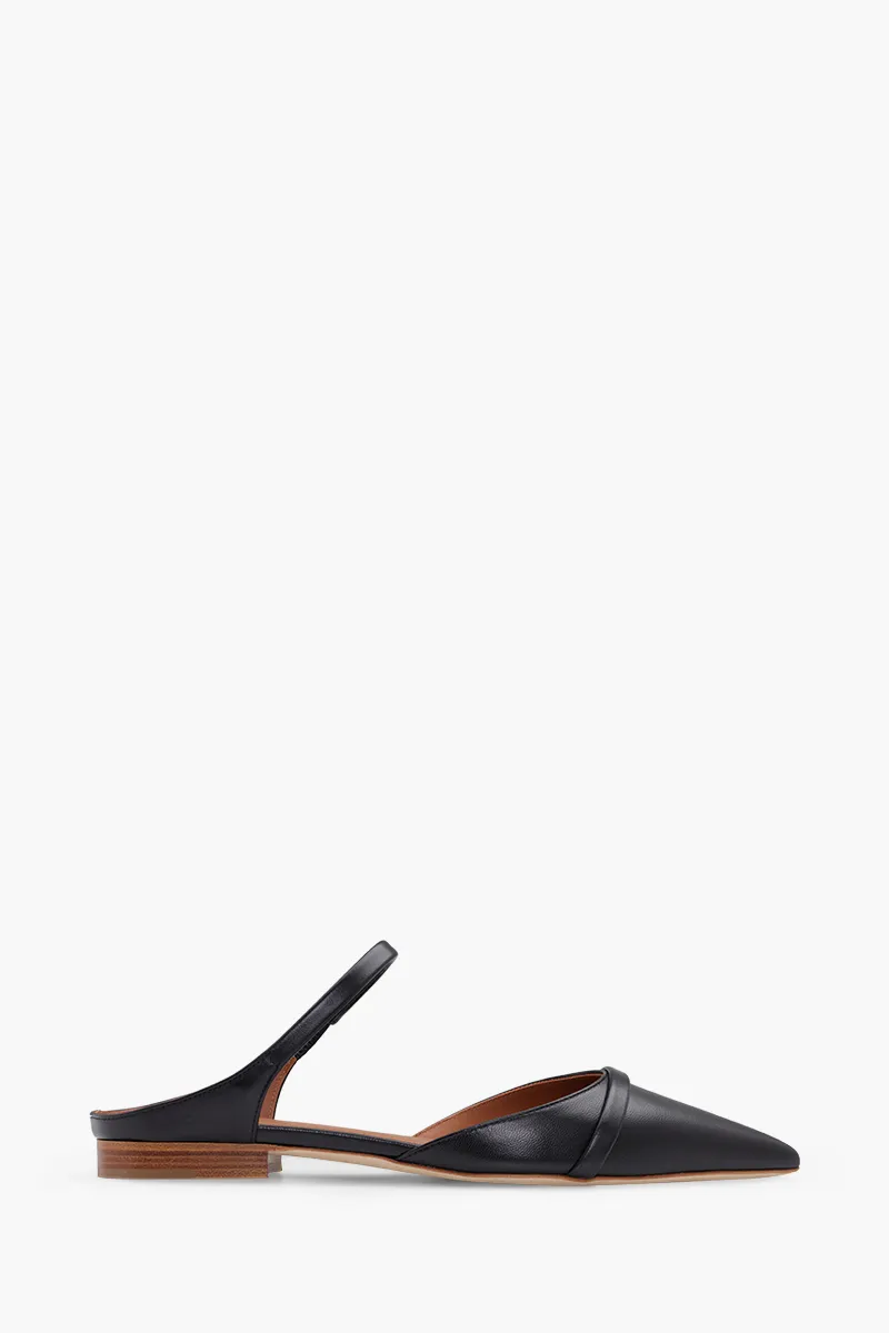 MALONE SOULIERS Uma Flat Mules in Black Nappa